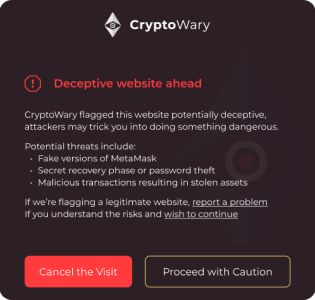 CryptoWary Extension Deceptive Warning Image